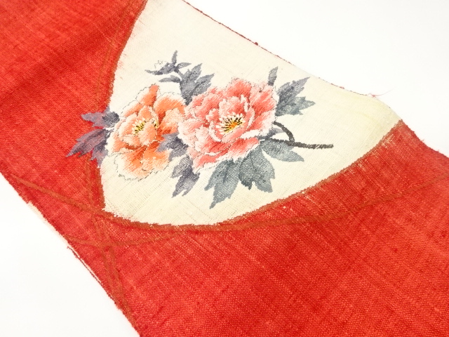 手織り紬牡丹模様織出し名古屋帯